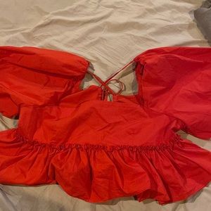 Cropped red puff sleeve babydoll
